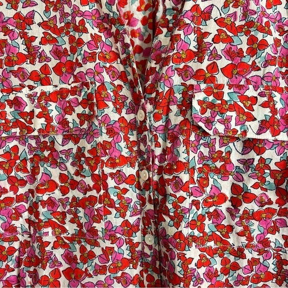 Roller Rabbit Floral Button Down Blouse Top Size L Pink Red Cotton - Picture 7 of 10